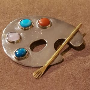 Vintage Sterling Silver Artists Pallette Brooch